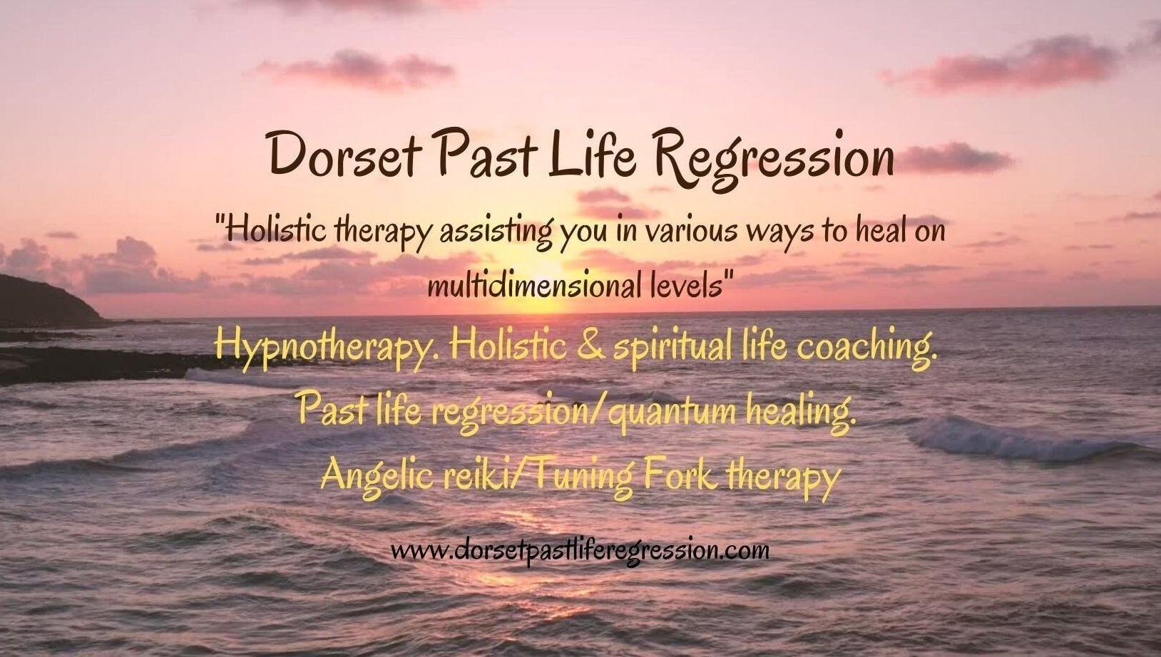 Dorset Past Life Regression & Holistic Therapy details over serene ocean sunset in Shaftesbury, England, GB.
