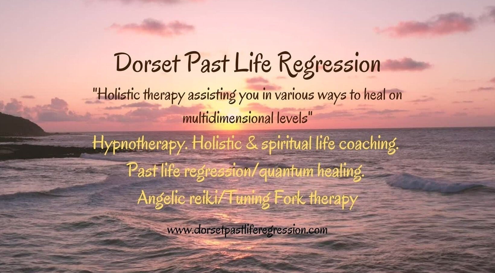 Tranquil ocean sunset promoting Dorset Past Life Regression & Holistic Therapy, Shaftesbury, England, GB.