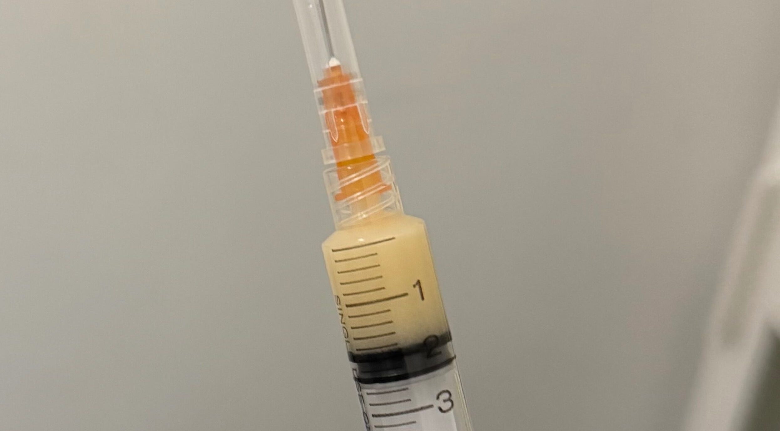 Close-up of filled syringe at Jem Medical Strathroy - Dose of Elegance, Strathroy, Ontario, CA.