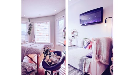Elegant massage room at Haiyan Cai, RMT in Cambridge, Ontario, CA with plush seating and calming decor.