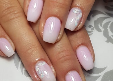 Beautiful ombre nails with glitter at Pretty Nails & Foot Clinic, Loughborough, England, GB.