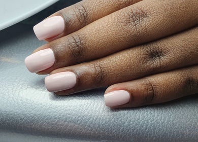 Elegant light pink manicure at Pretty Nails & Foot Clinic, Loughborough, England, GB.