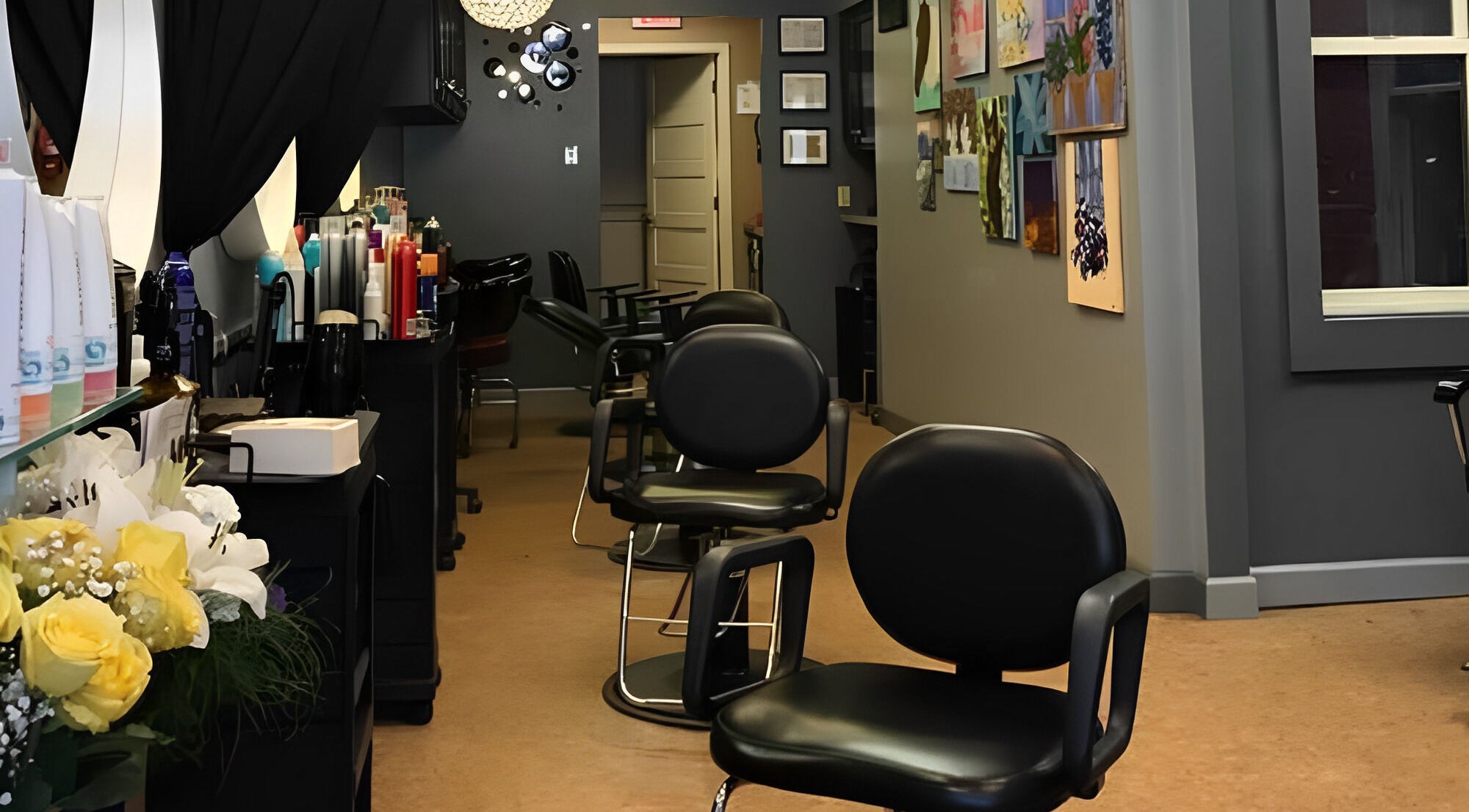 Interior of Capital Cuts featuring stylish chairs and decor in Harrisburg, Pennsylvania, US.