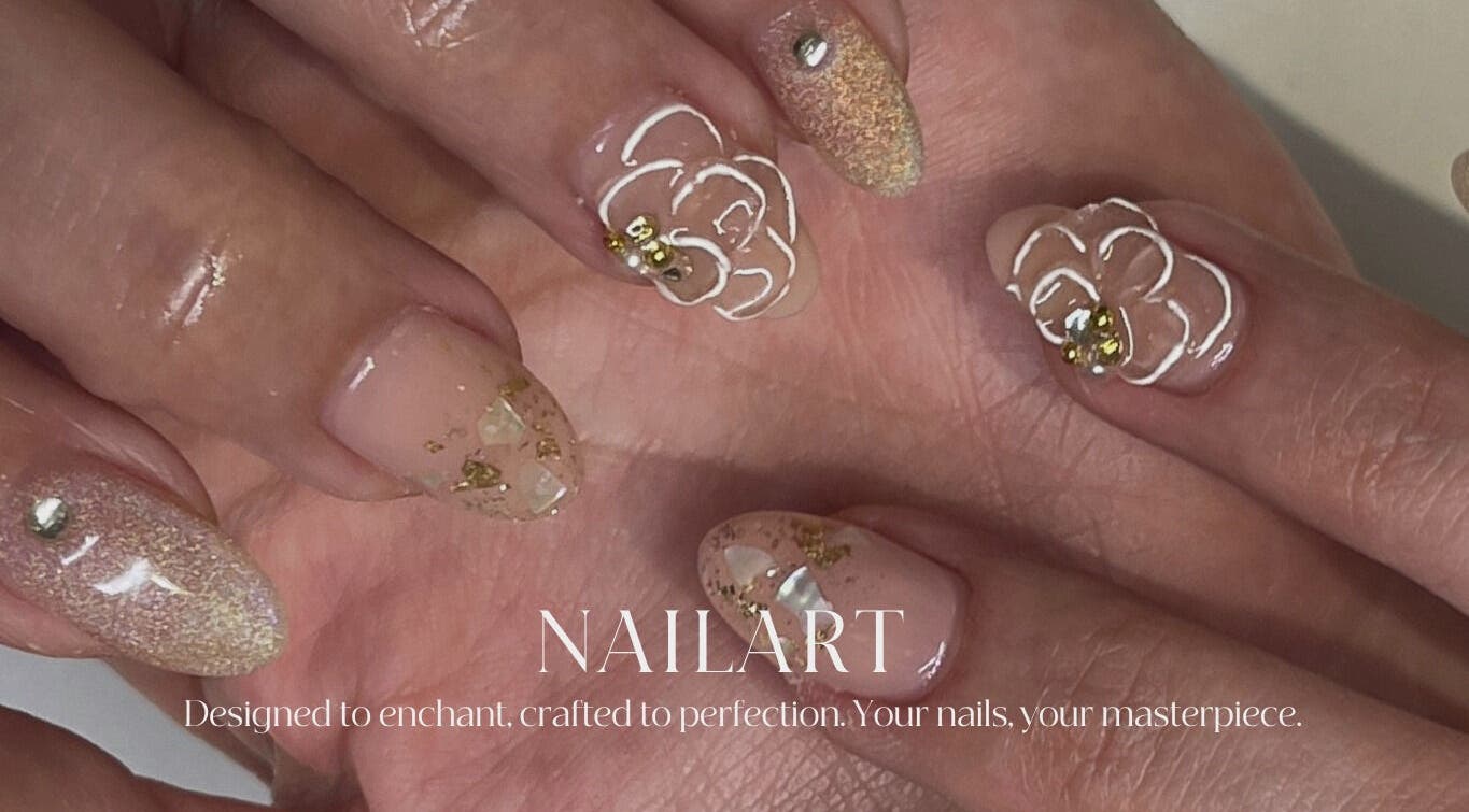 Intricate nail art design at SoiRee Ciputra World, Jawa Timur, ID showcasing delicate floral patterns.