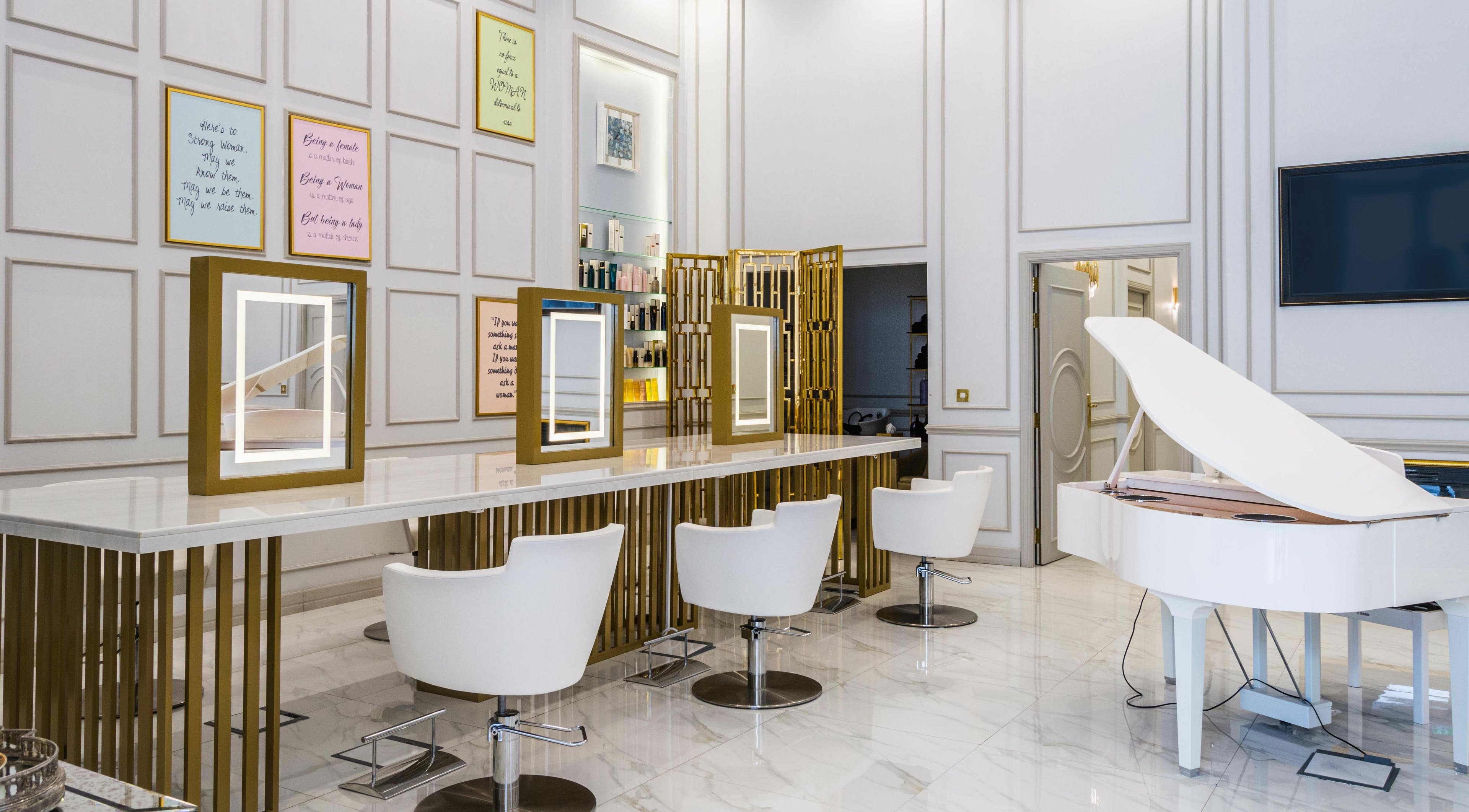 Elegant interior of Living Room by Iwona Spa in Dubai, Dubai, AE with luxurious seating and a grand piano.