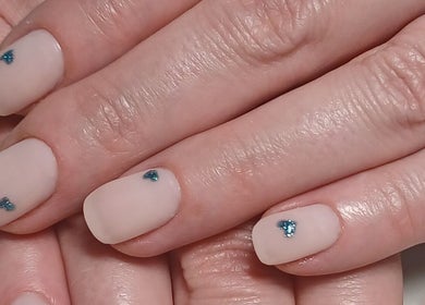 Elegant manicure with blue accents at Beauty by Nadia, Pretoria, Gauteng, ZA.