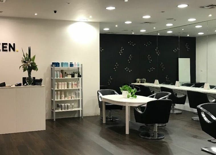 Interior of Preen salon in Melbourne, Victoria, AU with modern decor and styling stations.