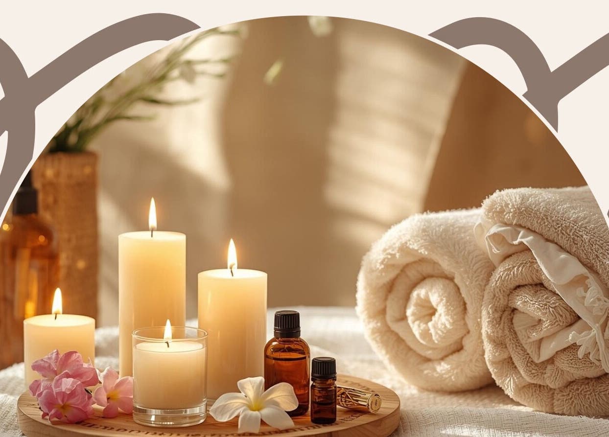 Relaxing spa scene with candles, oils, and towels at SERENITY BEAUTY AND WELLNESS, Wishaw, GB.
