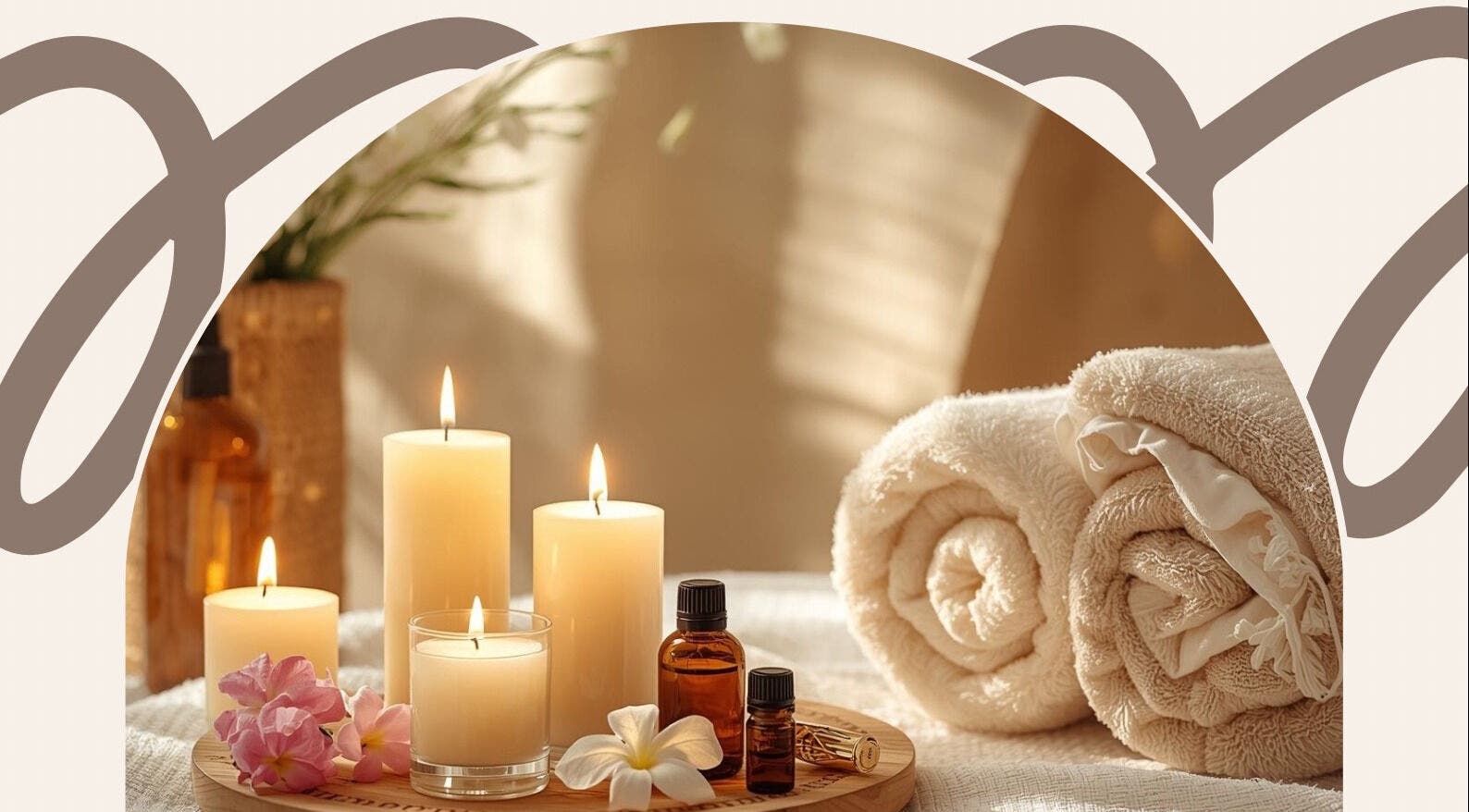 Candles and towels at SERENITY BEAUTY AND WELLNESS, Wishaw, GB create a soothing spa atmosphere.