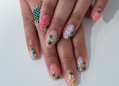 Detailed floral nail art design at Nails Quoture in Glasgow, Scotland, GB, showcasing vibrant and intricate patterns.