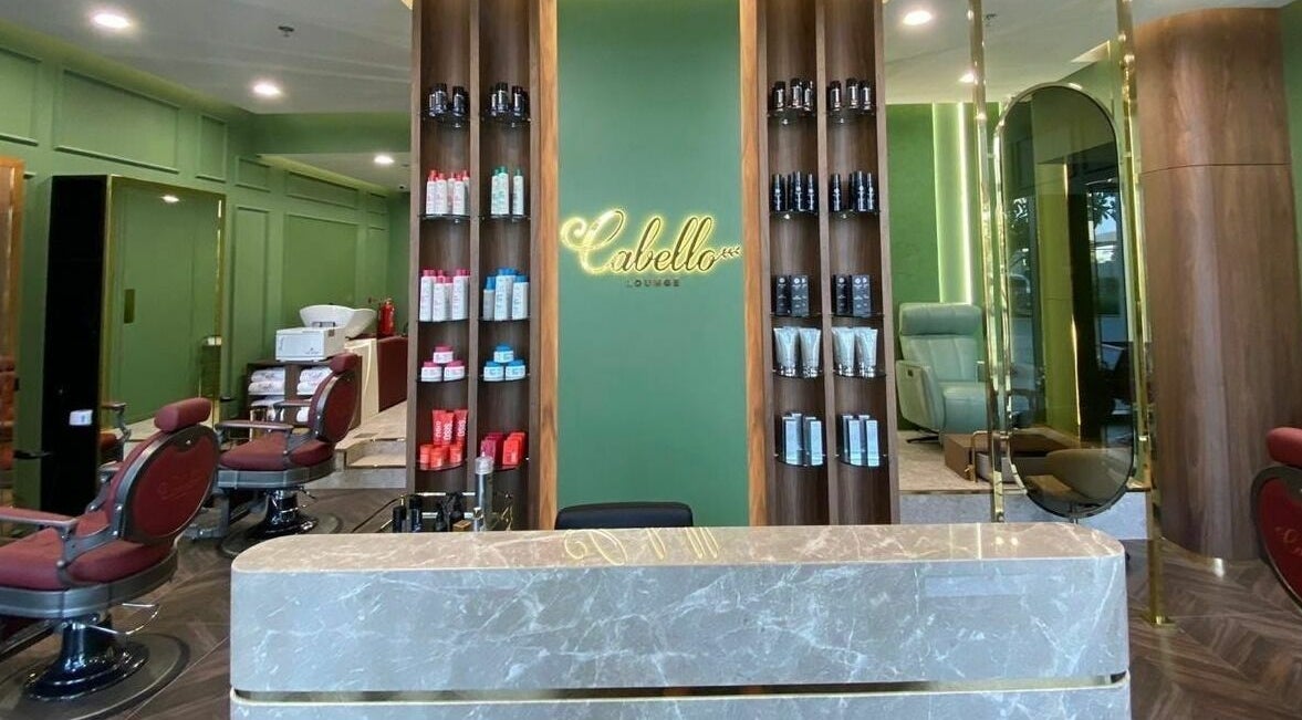 Sophisticated interior of Cabello Lounge - Downtown Dubai, featuring elegant salon chairs and modern decor, Dubai, AE.