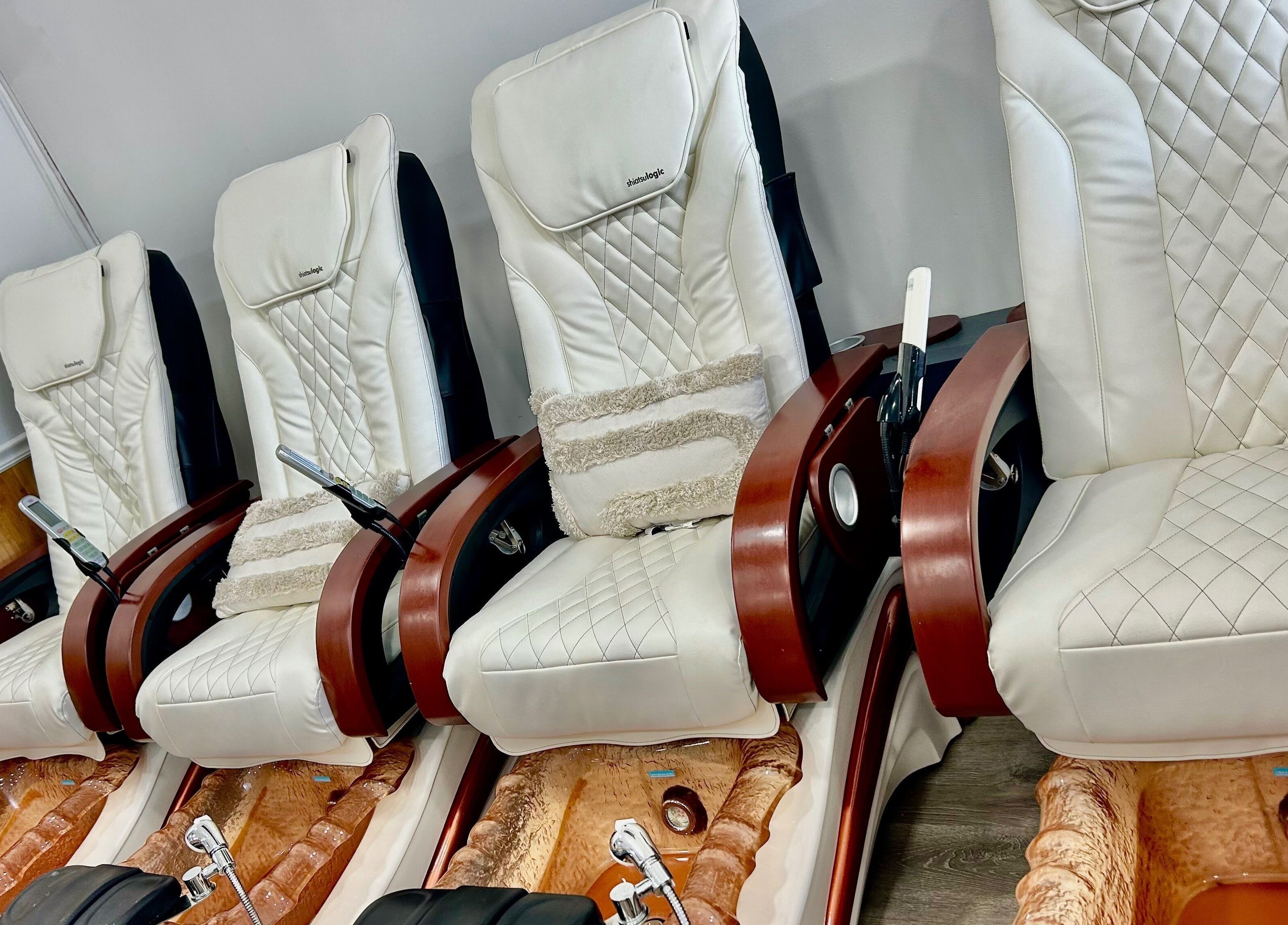 Luxury pedicure chairs at Petite Nails and Spa, Chelmsford, Massachusetts, US offer ultimate comfort.