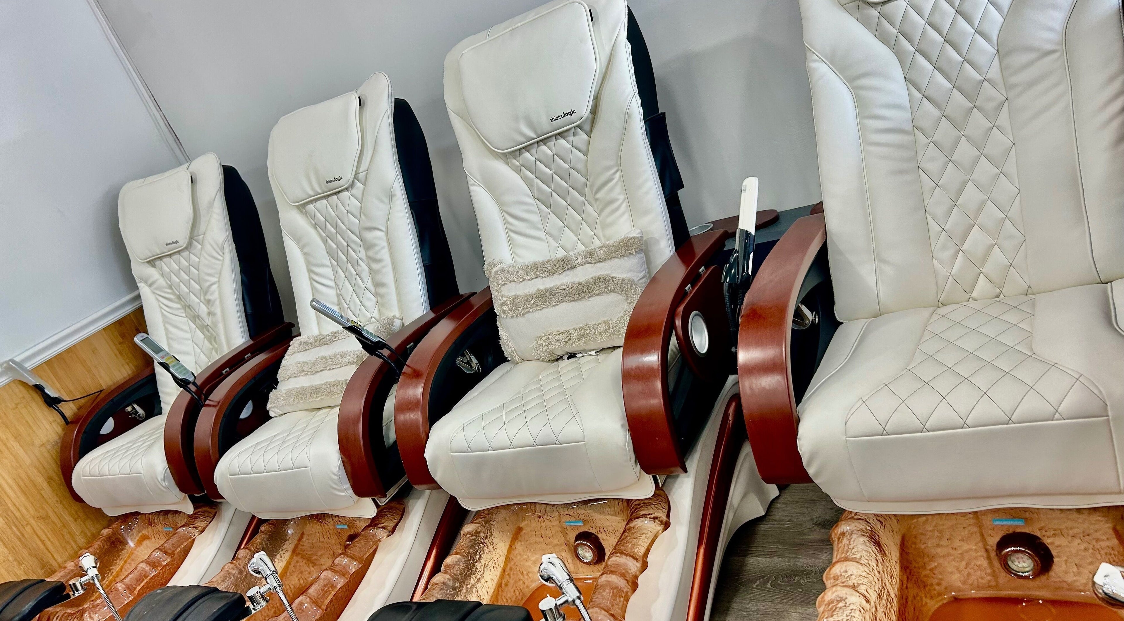 Luxury pedicure chairs at Petite Nails and Spa, Chelmsford, Massachusetts, US offer ultimate comfort.