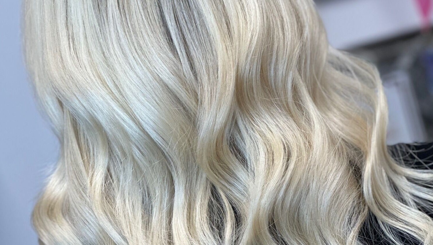 Silky blonde hair waves crafted at Hair Extensions by Rebecca Banham, Spilsby, England, GB.