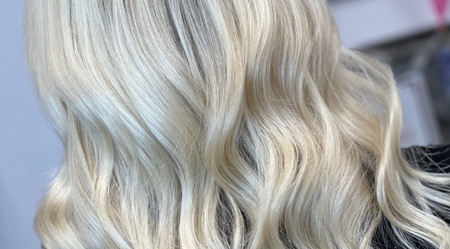 Silky blonde hair waves crafted at Hair Extensions by Rebecca Banham, Spilsby, England, GB.