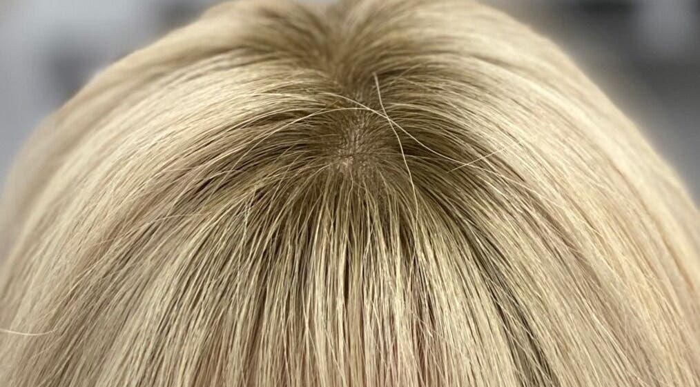 Close-up of blonde hair extensions at Hair Extensions by Rebecca Banham, Spilsby, England, GB.