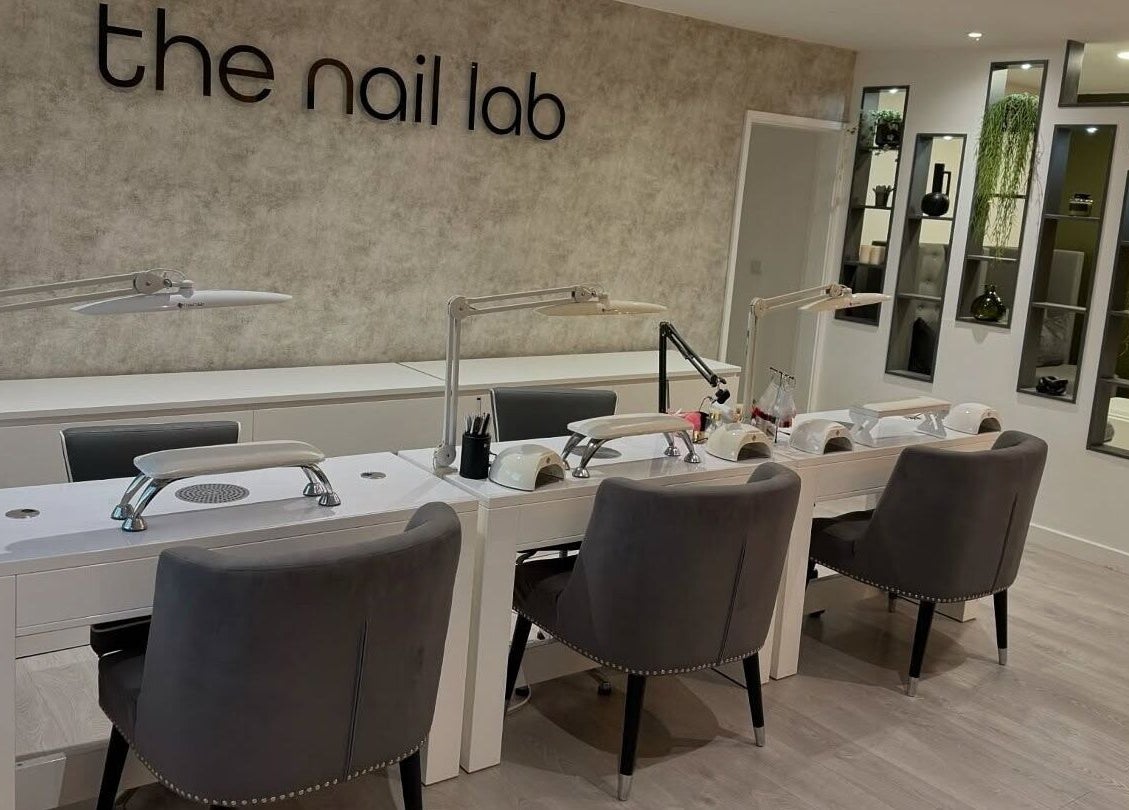 Modern manicure stations at The Nail Lab, Leeds, England, GB, showcasing contemporary design and elegance.