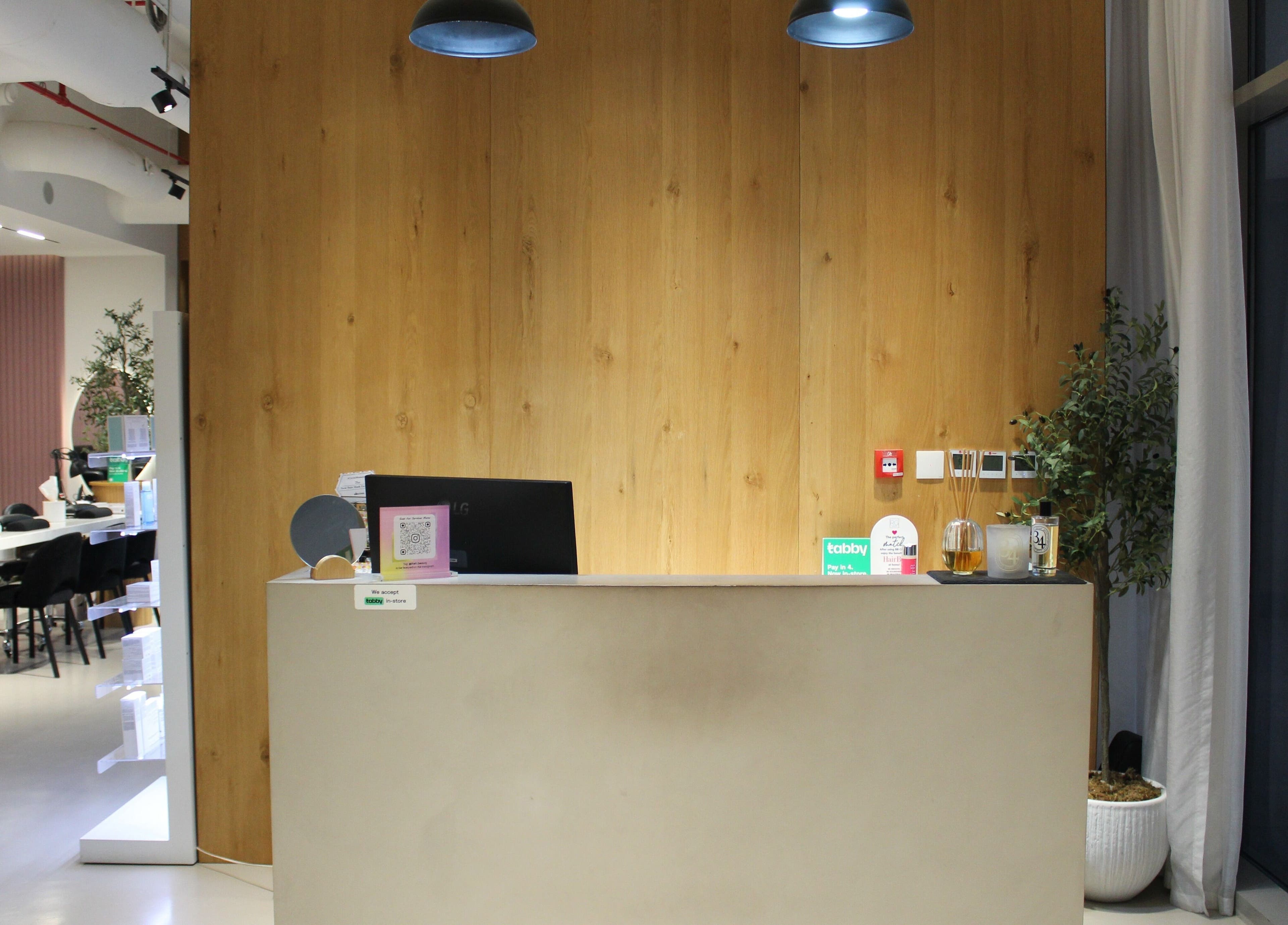 Reception area at The H Ladies Beauty Salon - L.L.C - O.P.C, Abu Dhabi, Abu Dhabi, AE featuring modern decor.