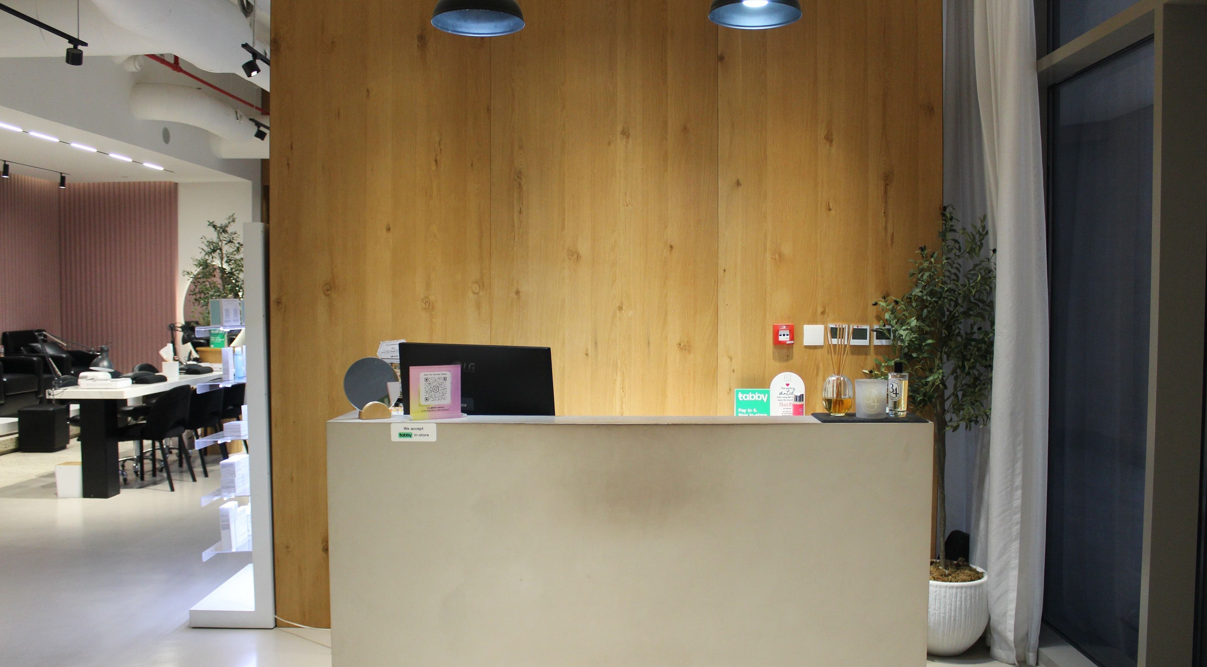 Reception area at The H Ladies Beauty Salon - L.L.C - O.P.C, Abu Dhabi, Abu Dhabi, AE featuring modern decor.