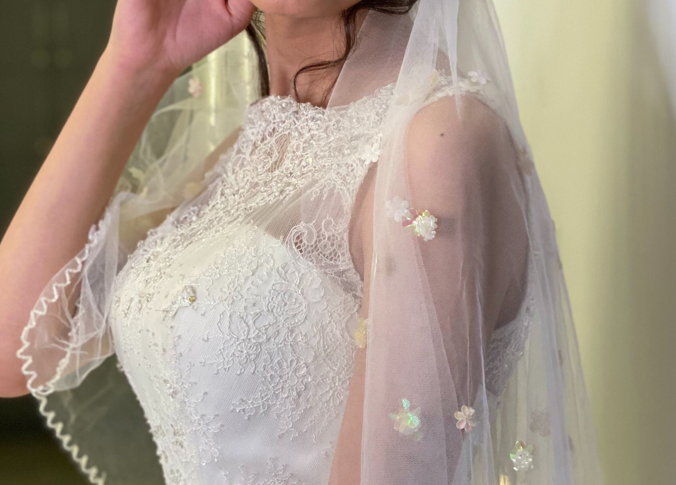 Elegant bride in lace gown at Basma and Hana, Cairo Governorate, EG.