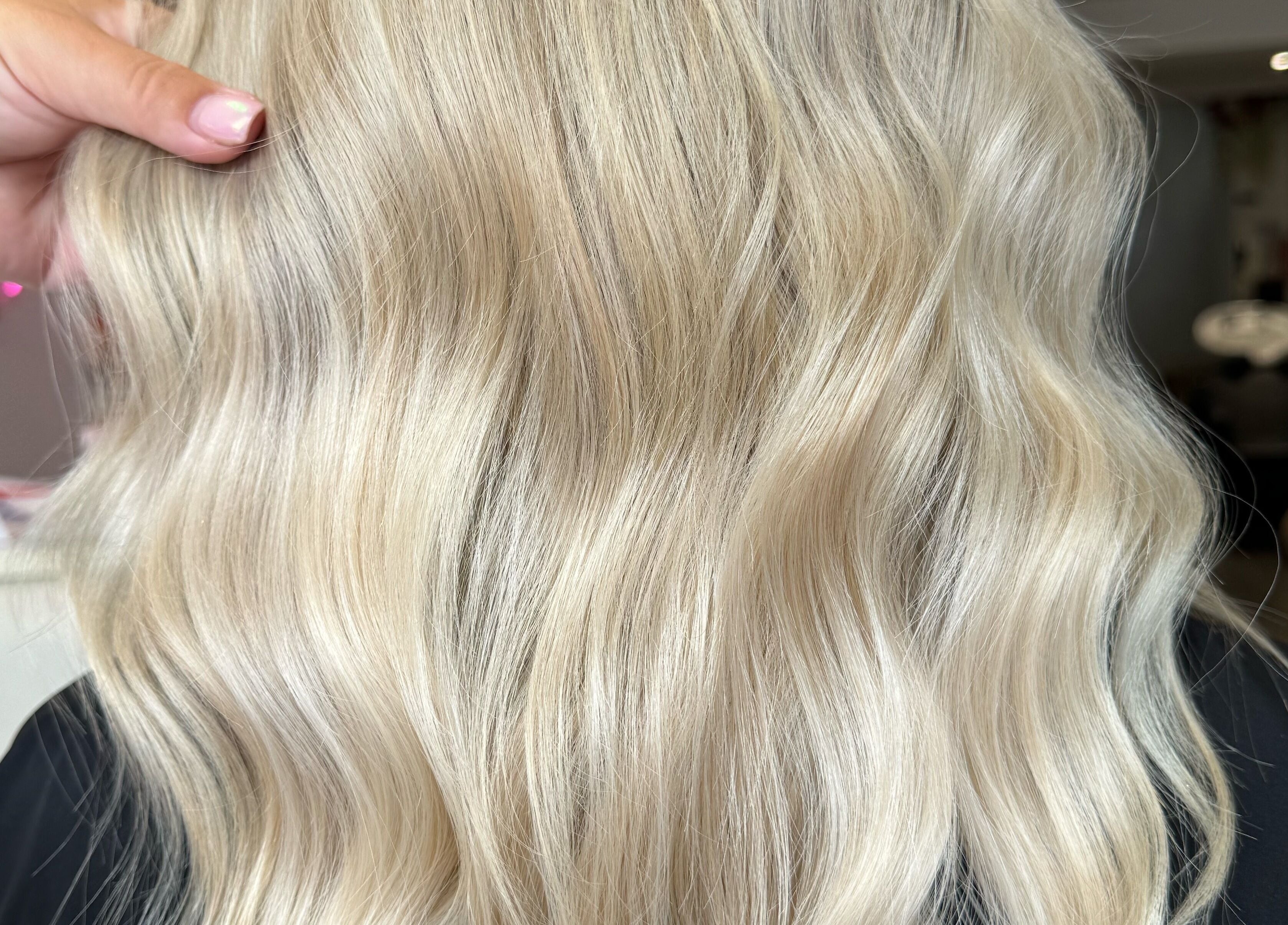 Stunning blonde waves hairstyle at LUX in Congleton, England, GB.