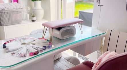 Elegant nail station at Jessica Lily Beauty in Long Buckby, England, GB, showcasing modern equipment.