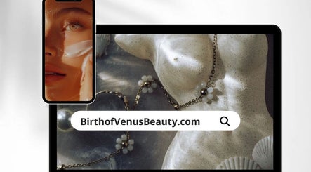 Birth of Venus website displayed on devices at Los Gatos, California, US; beauty and wellness venue.