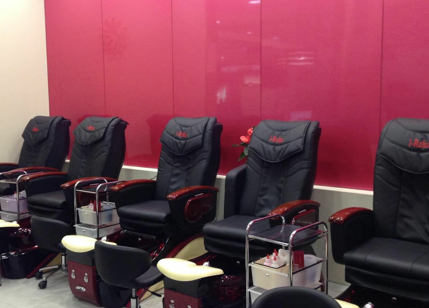 Luxurious pedicure chairs at 4 Seasons Nails Queensgate, Lower Hutt, Wellington, NZ. Perfect for relaxation.