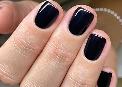 Elegant black manicured nails at Refined Beauty By Roxanne, Reigate, England, GB.