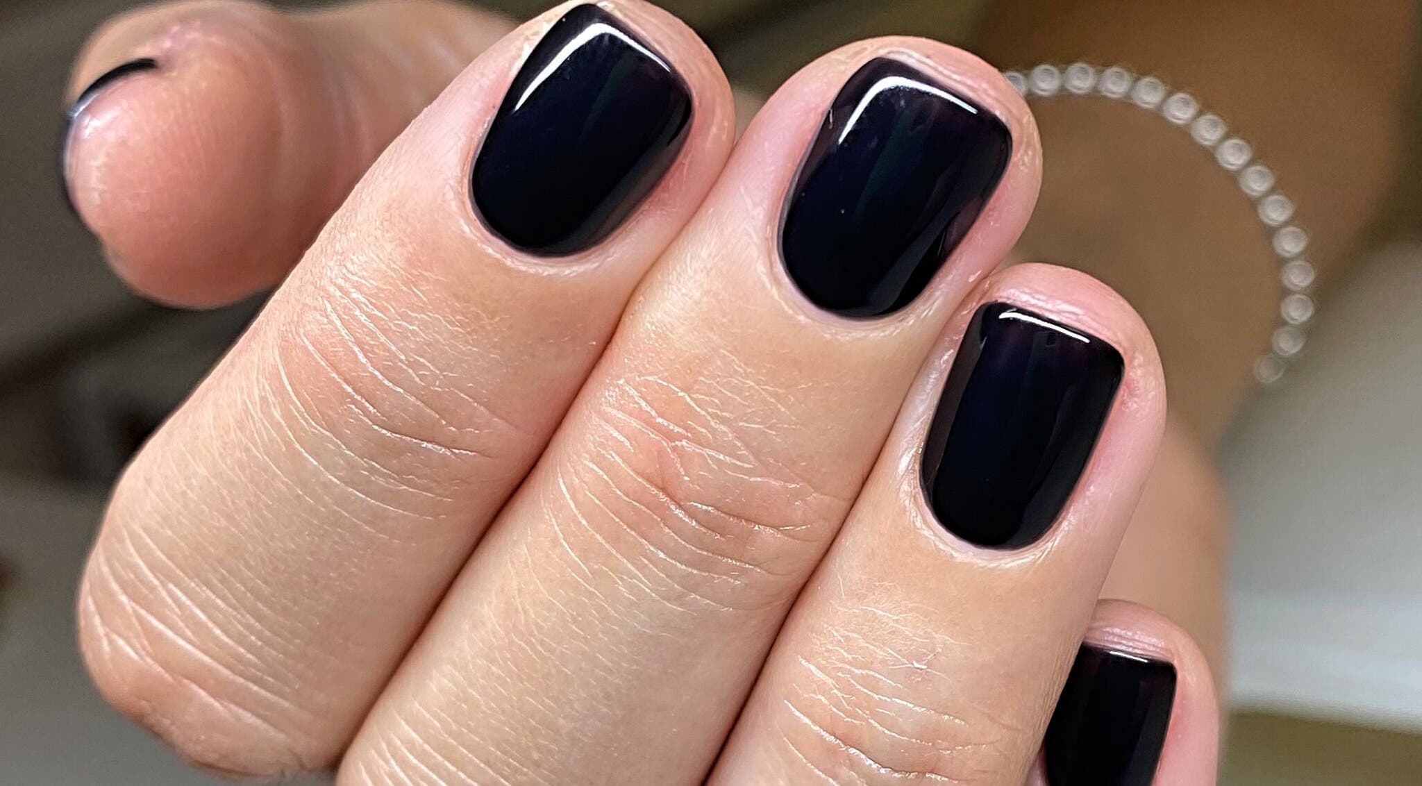 Elegant black manicured nails at Refined Beauty By Roxanne, Reigate, England, GB.