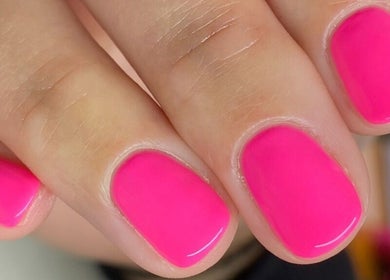 Bright pink manicure at Refined Beauty By Roxanne, Reigate, England, GB.