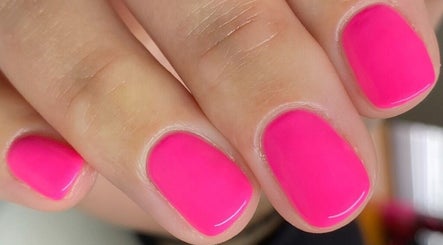 Bright pink manicure at Refined Beauty By Roxanne, Reigate, England, GB.