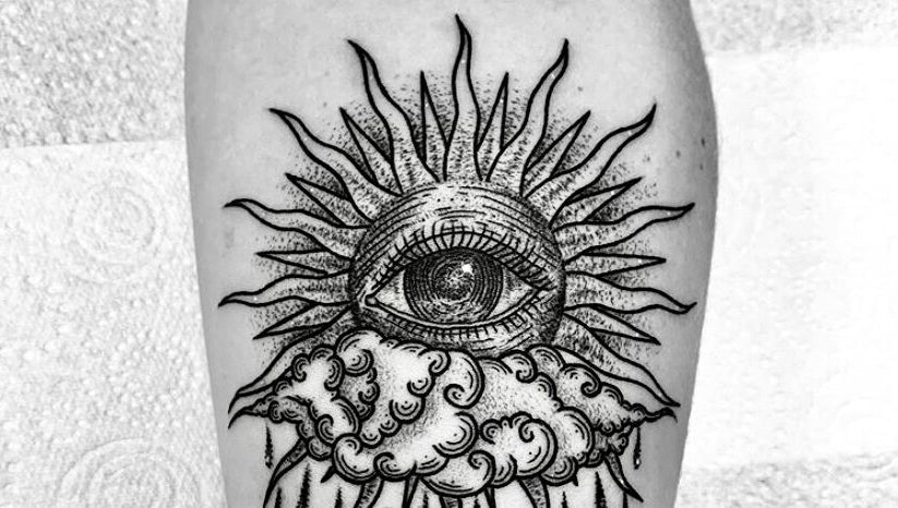 Unique sun and eye tattoo design at BeniSpirit.Art in Stockton-on-Tees, England, GB.