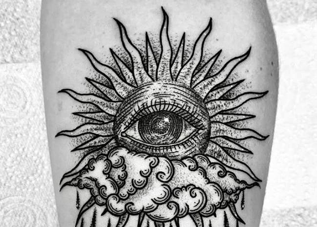 Unique sun and eye tattoo design at BeniSpirit.Art in Stockton-on-Tees, England, GB.