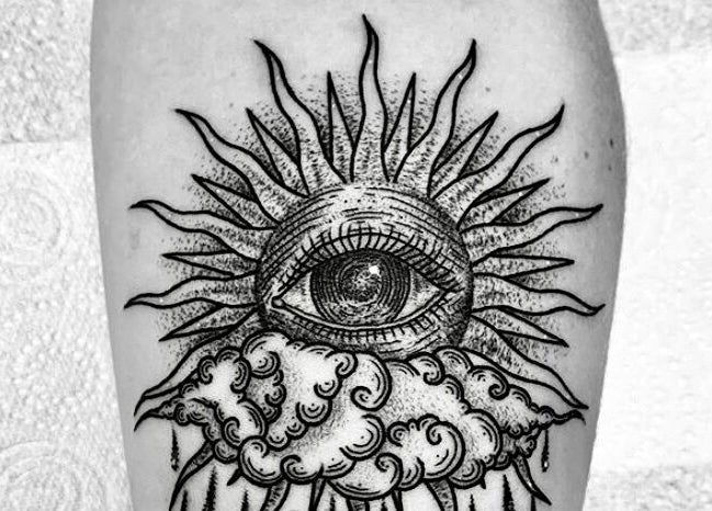 Unique sun and eye tattoo design at BeniSpirit.Art in Stockton-on-Tees, England, GB.