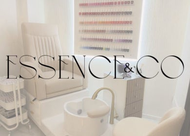 Luxurious nail salon at Essence and Co, Quinton, England, GB with plush seating and nail polish display.