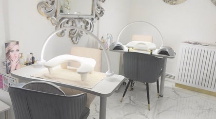 Elegant manicure station at Essence and Co, Quinton, England, GB, featuring stylish decor and high-end equipment.