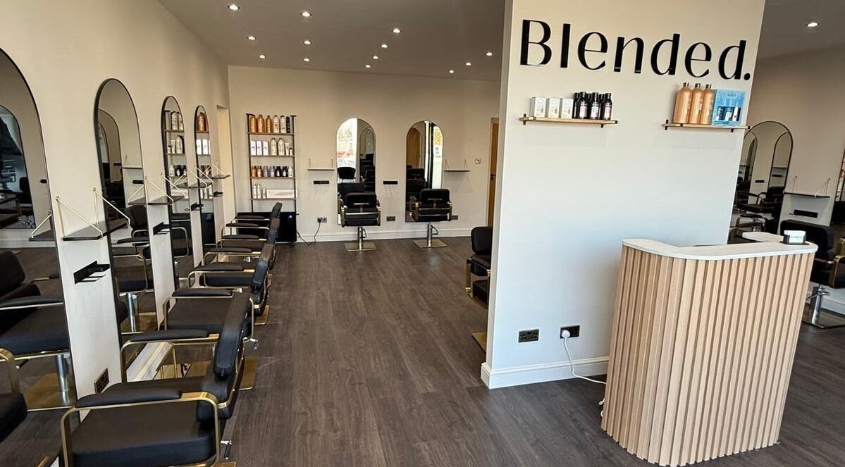 Interior of Blended by Paige, a chic salon in Rugby, England, GB with sleek design and modern furnishings.