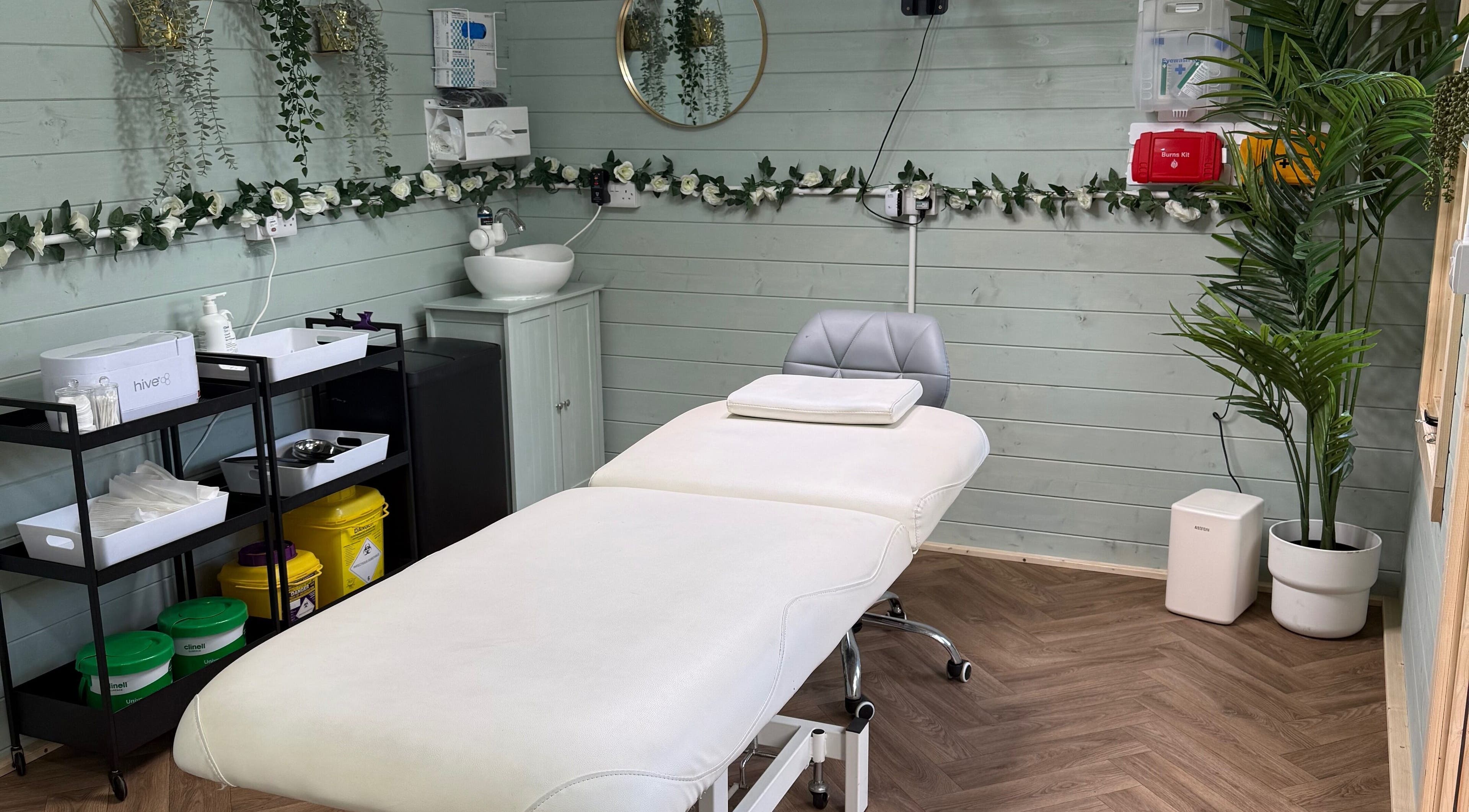 Calm beauty treatment room at White Rose Beauty and Aesthetics, Midhurst, England, GB with serene decor.
