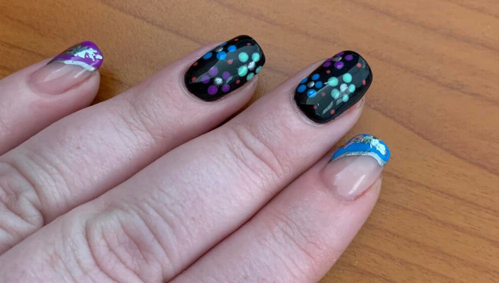 Stylish, colorful dotted nails at Nadia’s Nails, Newcastle, KwaZulu-Natal, ZA.