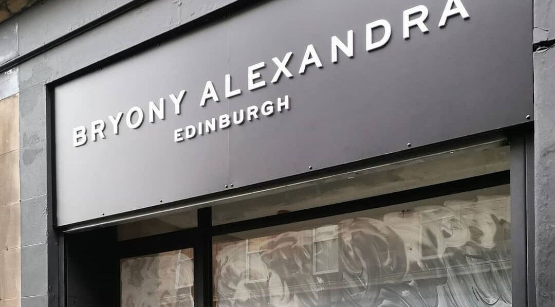 Front view of Bryony Alexandra ltd signage, Edinburgh, Scotland, GB.