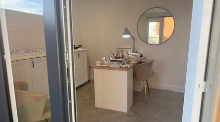 Modern nail studio at LCBeauty, Swindon, England, GB. Features cozy chairs and elegant decor.