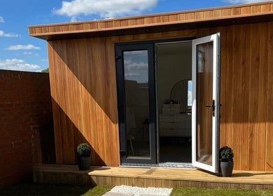 Stylish wooden cabin at LCBeauty, Swindon, England, GB, enhancing wellness experiences.