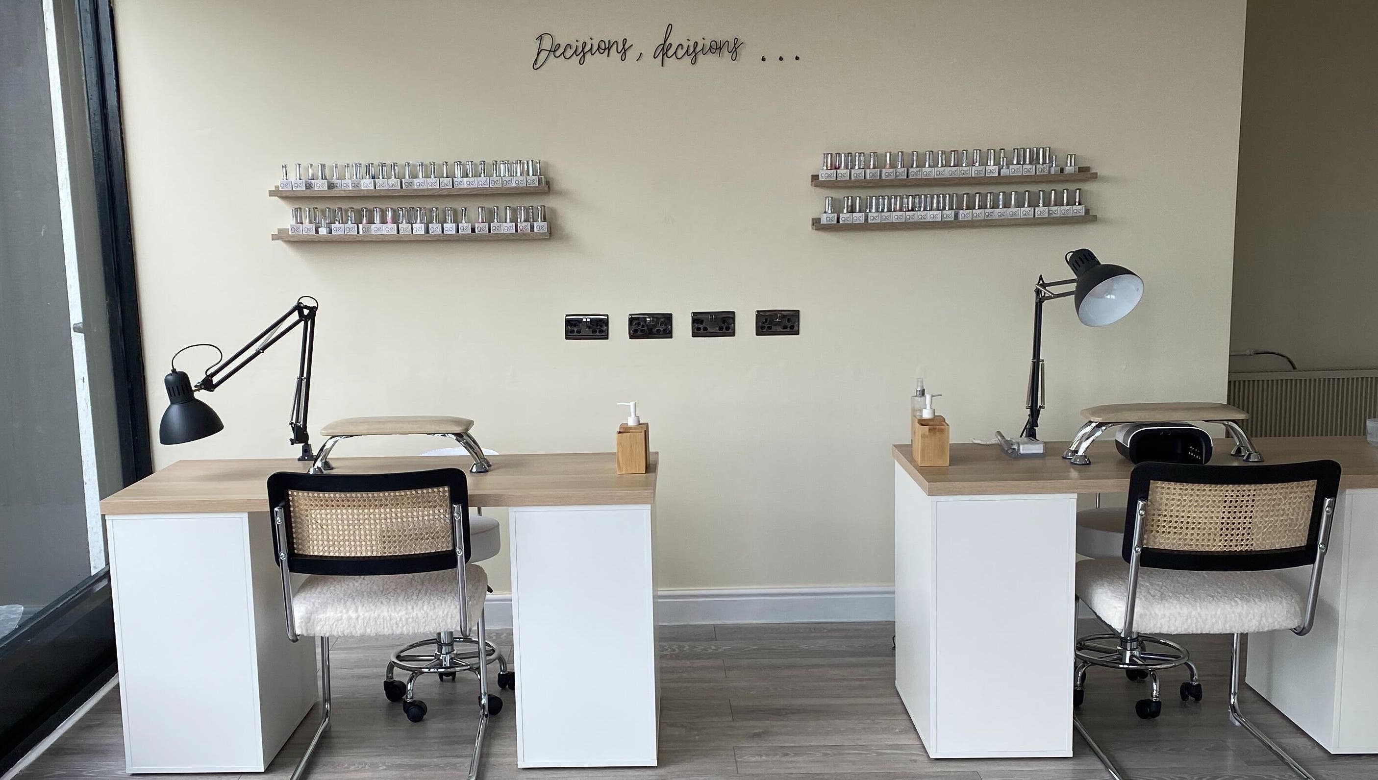 Modern nail stations at Oh So Pretty in Wigston, England, GB, featuring sleek design and elegant decor.