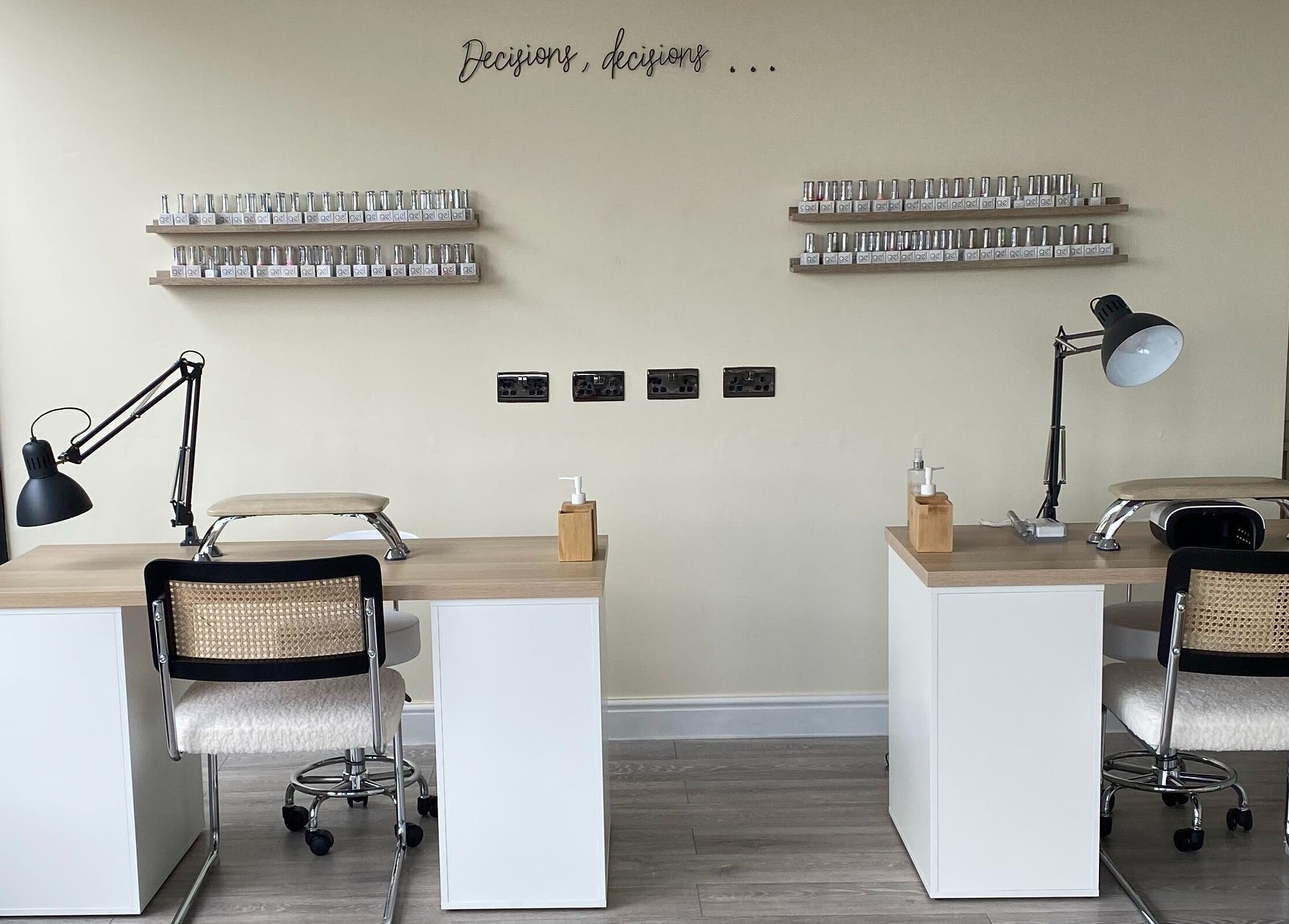 Modern nail stations at Oh So Pretty in Wigston, England, GB, featuring sleek design and elegant decor.