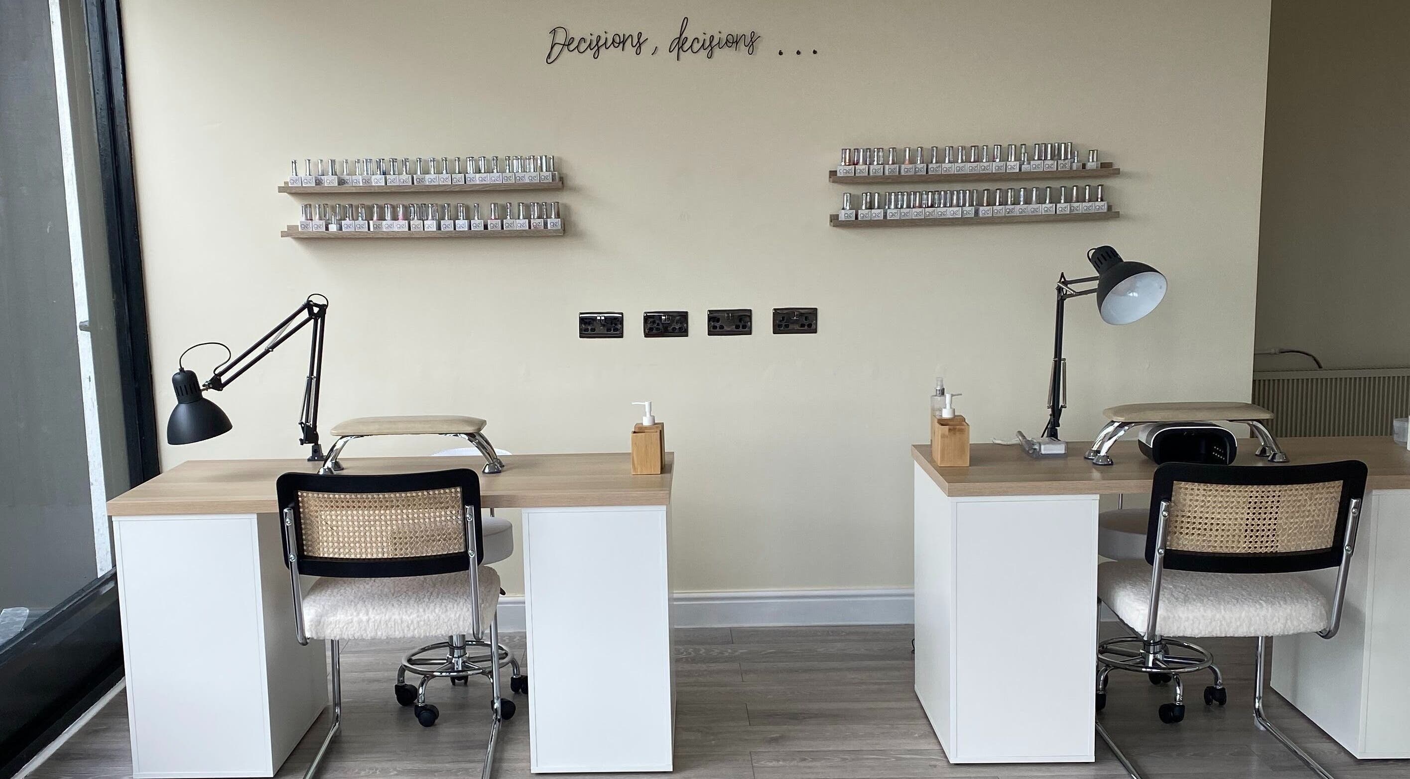 Modern nail stations at Oh So Pretty in Wigston, England, GB, featuring sleek design and elegant decor.