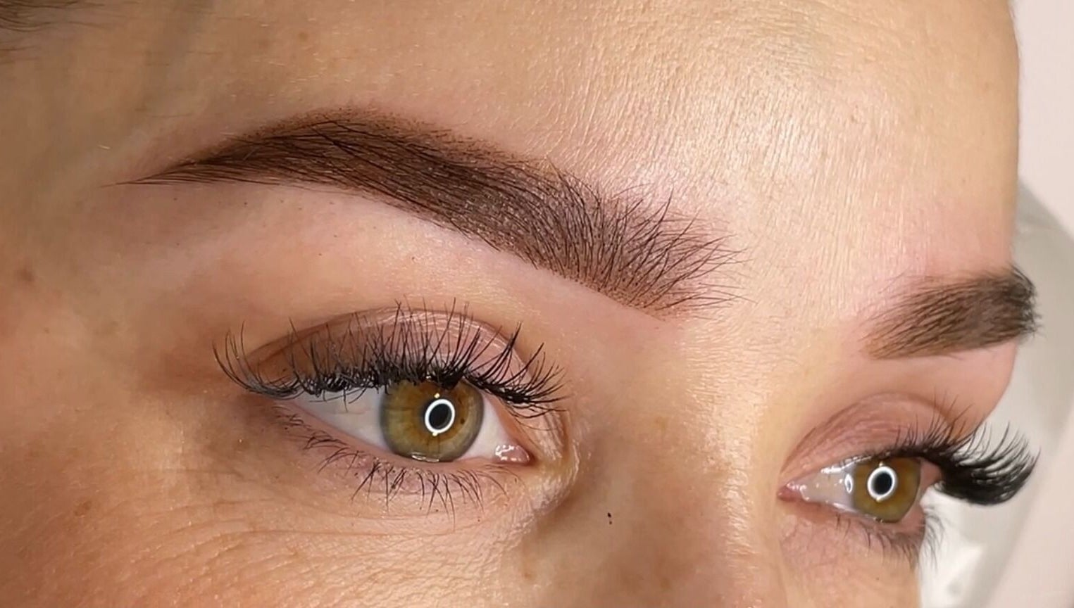 Close-up of perfectly groomed eyebrows and lashes at Erene Beauty Studio, Bathgate, Scotland, GB.