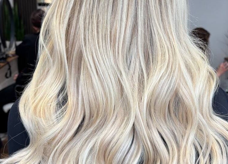 Lustrous blonde waves styled at Create Salon, Cardiff, Wales, GB.
