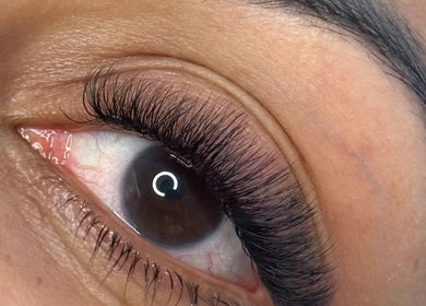 Close-up of expertly applied eyelash extensions at The Beauty Room by Jacqui, Miami, Queensland, AU.