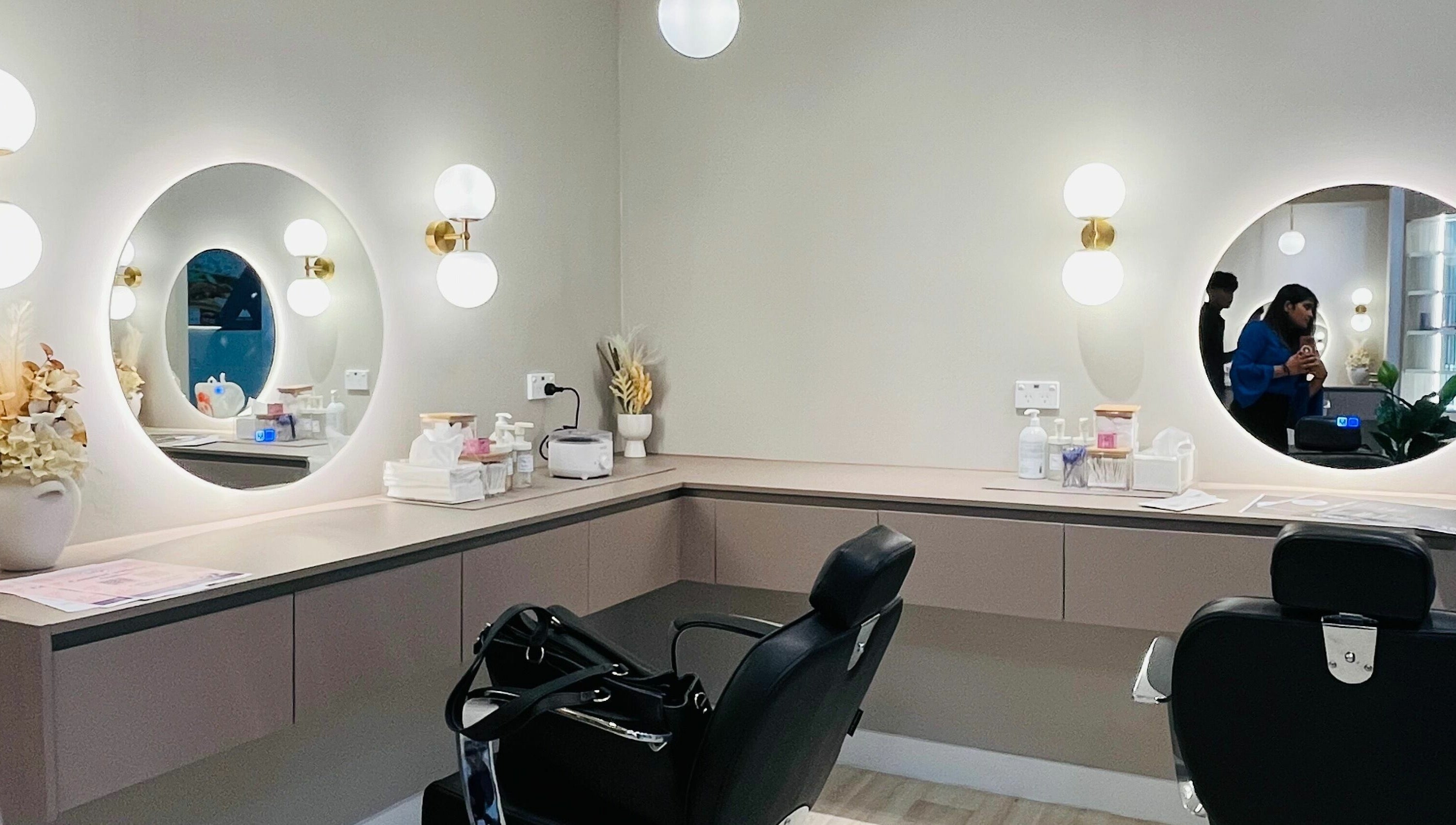 Elegant beauty room at Tulip Lash n Brow, Baulkham Hills, New South Wales, AU with stylish decor and vanity stations.